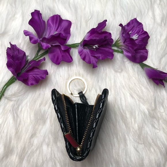 Tory Burch Marion Black Pebble Leather Hidden Zip Coin Wallet/Case w/ Key Ring - Picture 5 of 15